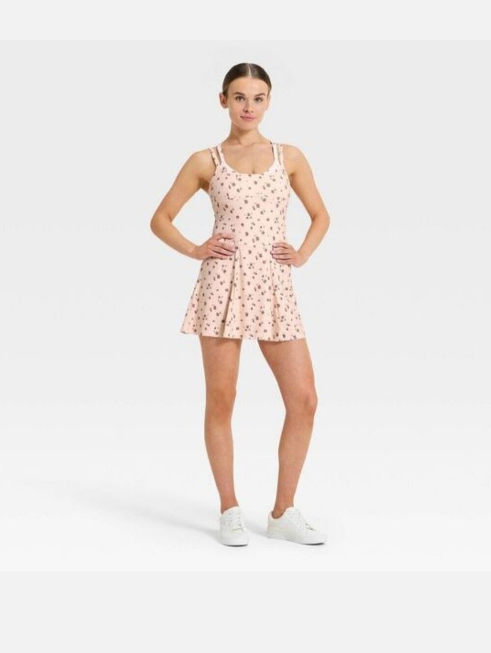 NWOT Women Knit Double Layer Active Floral Cream Dress - JoyLab